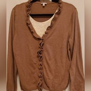 Light brown ruffled Talbot Sweater.
